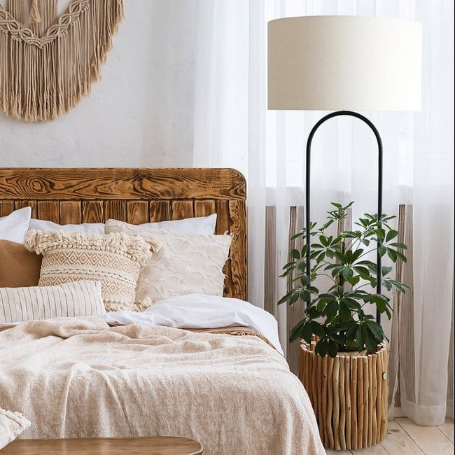 Stehleuchte BRANCHES - Deko Lampe mit Pflanztopf - Leinen/Treibholz Natur 155cm