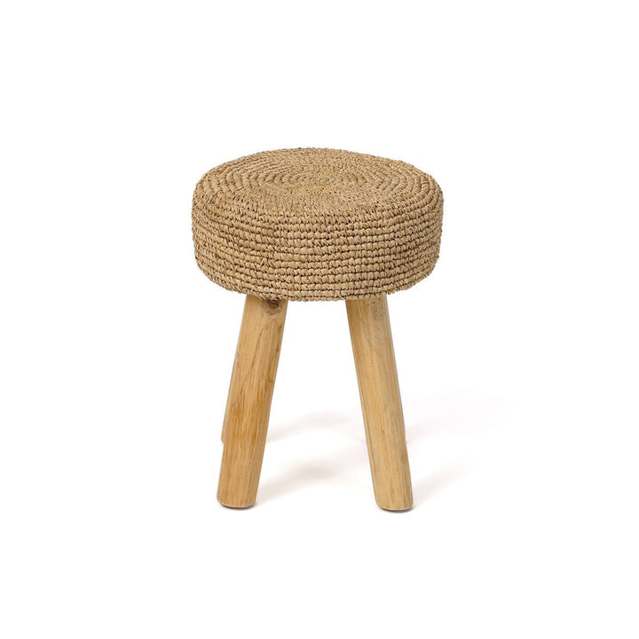 RAFFIA Hocker - Bast & Teakholz Natur