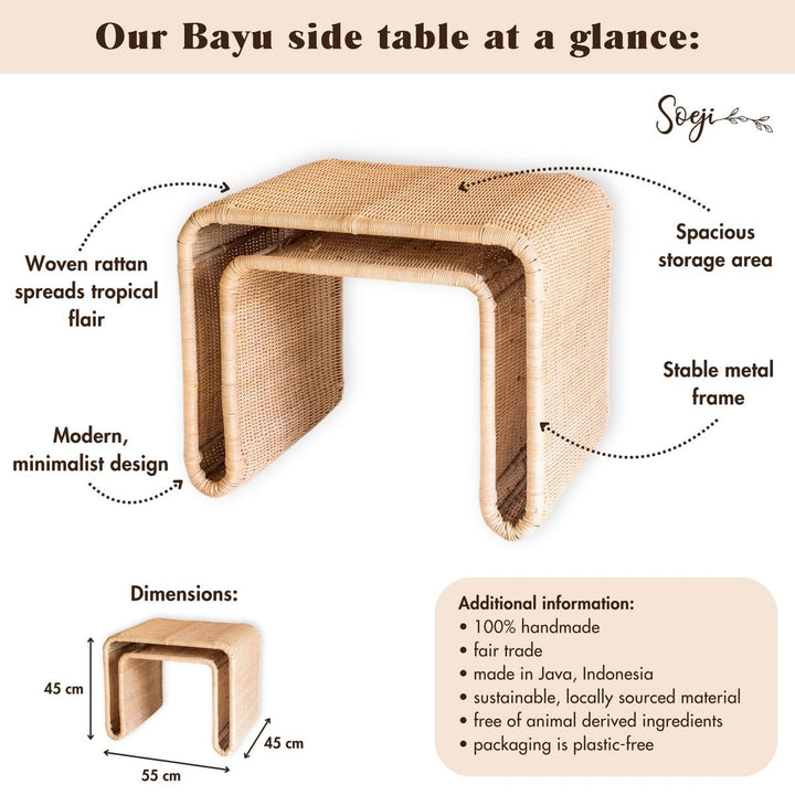 handgefertigter Couchtisch BAYU - Rattan Beistelltisch