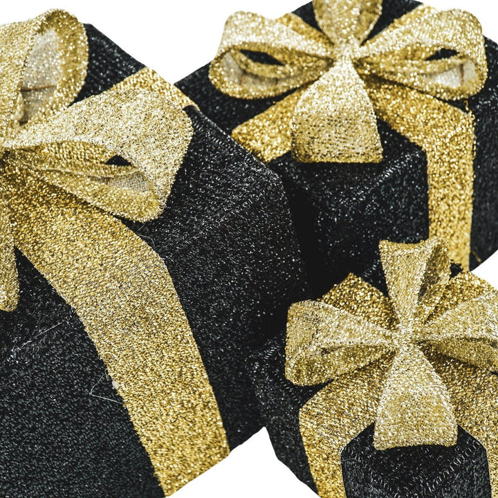 LED Weihnachtsdeko / Geschenkboxen – Schwarz/Gold – 3er-Set