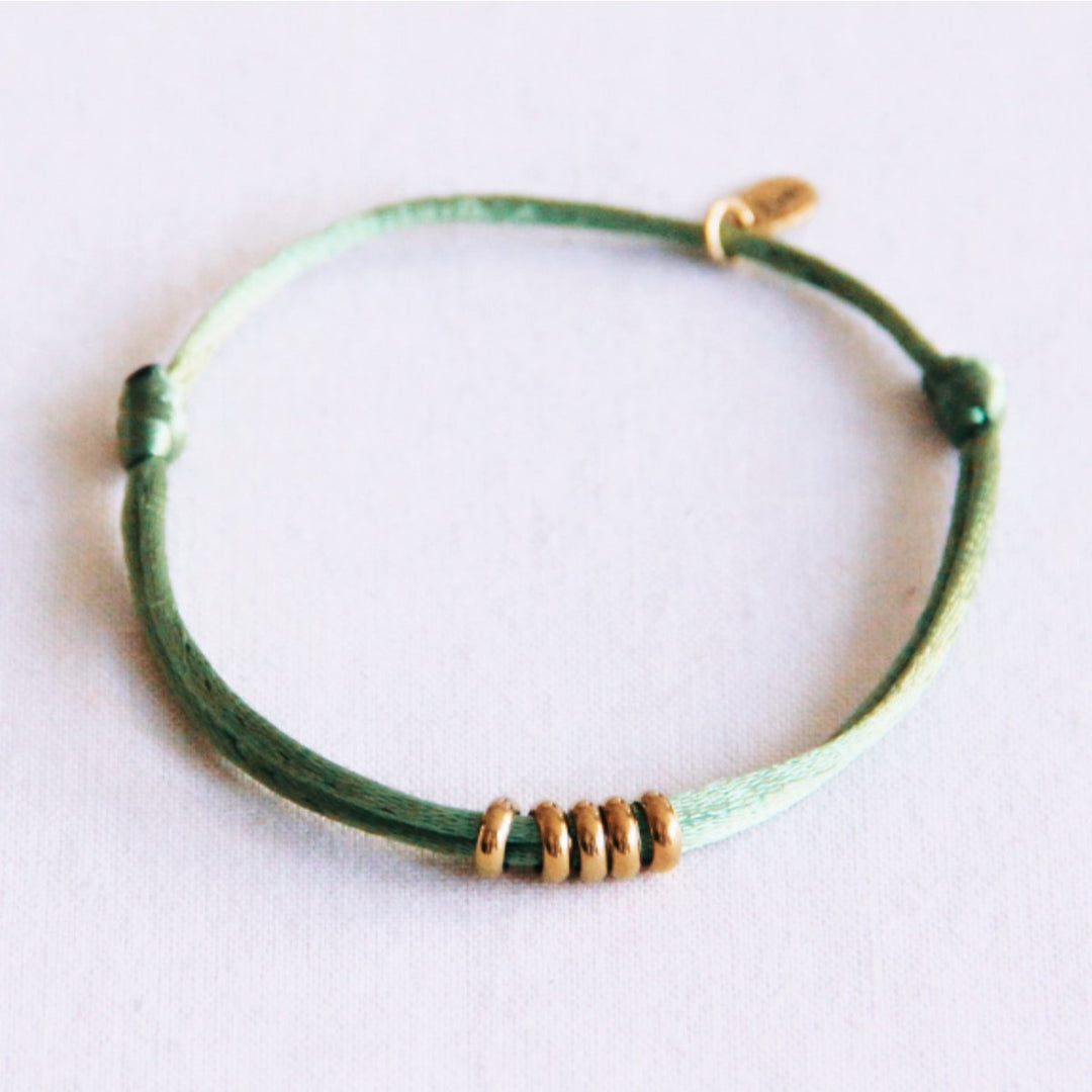 Armband - Satinband RINGS Gold - Grün