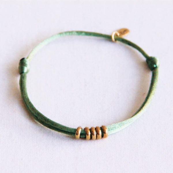 Armband - Satinband RINGS Gold - Grün