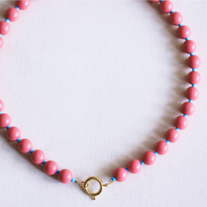 Halskette - Miyuki-Perlenkette XL - Coral/Blau