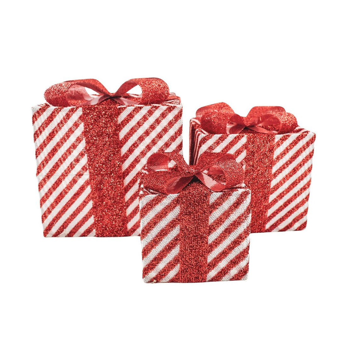 LED-Weihnachtsgeschenke – 3er-Set / Box – Rot/Weiß – 15/20/25 cm