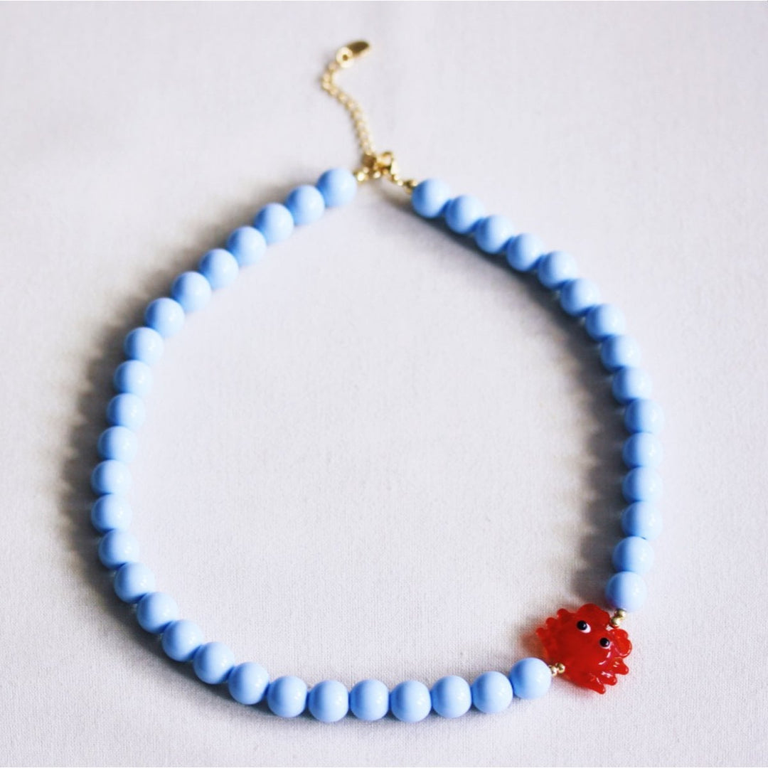 Halskette - Charm CRAB - Perlenkette XL Hellblau