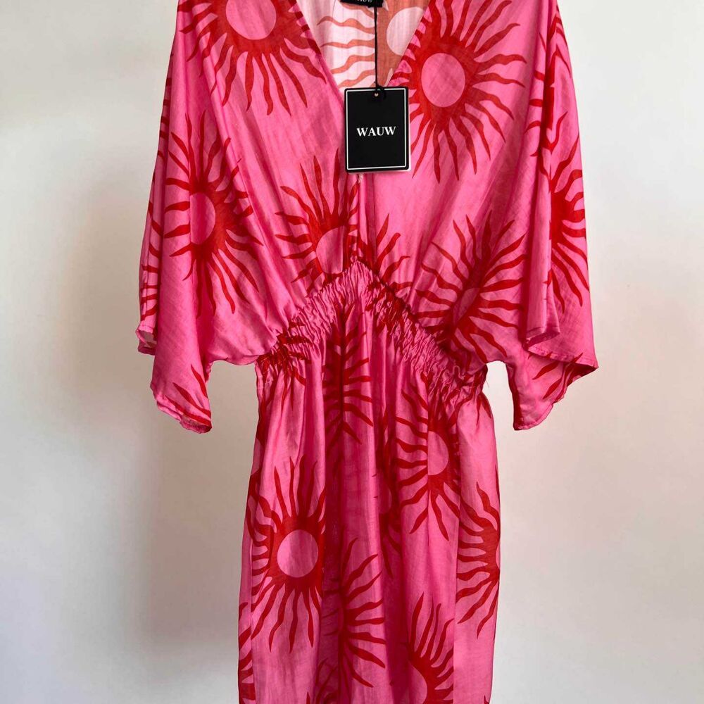 Tunika - Strandkleid - pink mit rotem Sonnenmuster