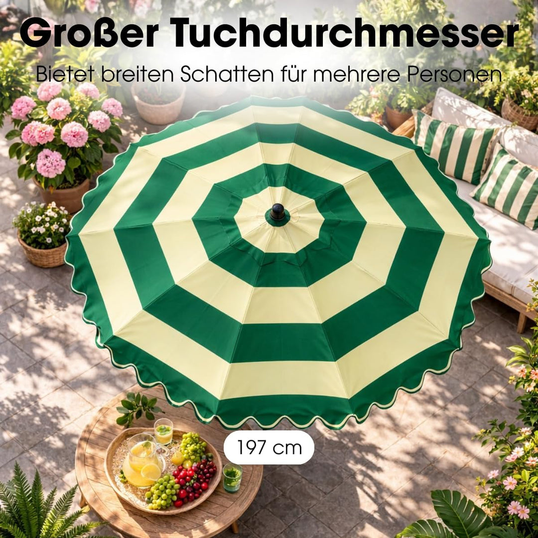 RETRO Sonnenschirm mit Wellenkante - Grün