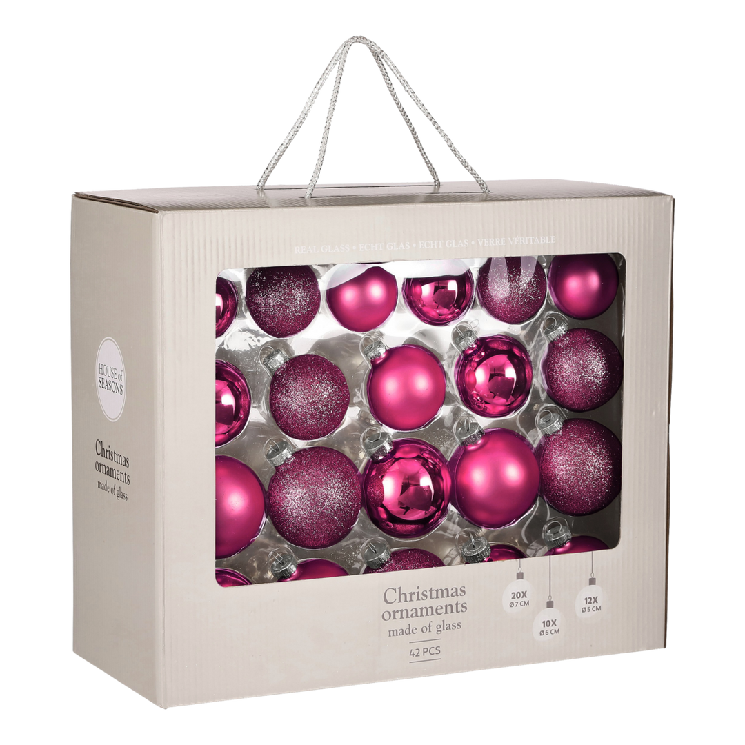 Weihnachtskugeln Set - 42 Stück - Ø7 cm - Glas - Pink