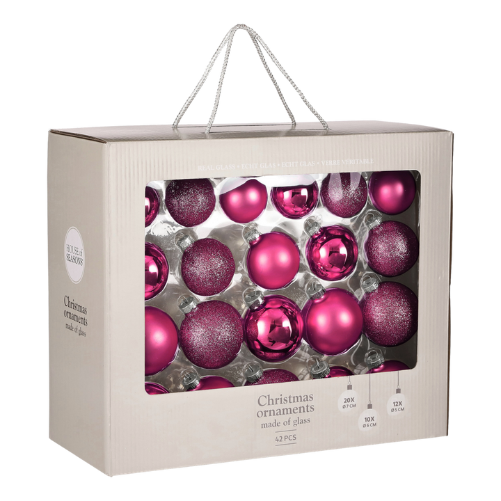 Weihnachtskugeln Set - 42 Stück - Ø7 cm - Glas - Pink