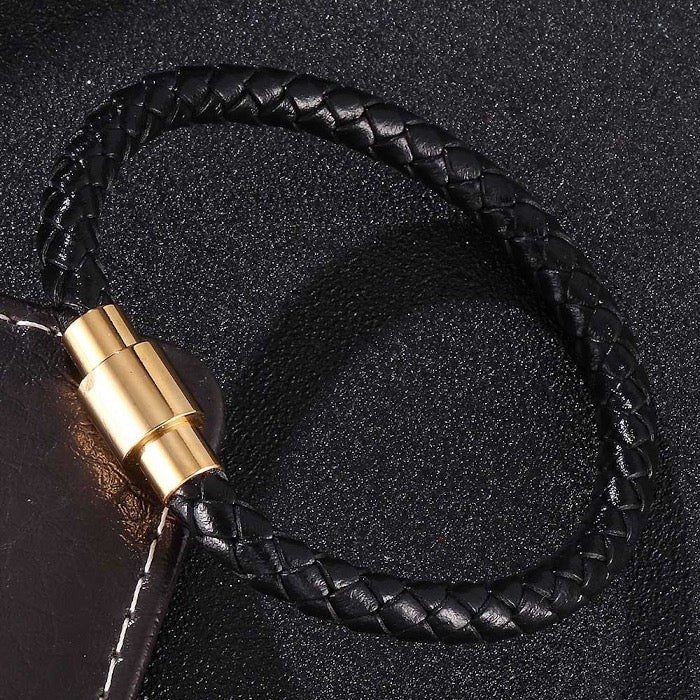 Gentleman-Armband aus geflochtenem Leder mit goldener Schnalle