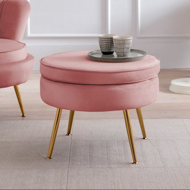 Hocker ARIELLE - Sitzpouf - Rund Samt Rose