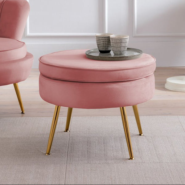 Hocker ARIELLE - Sitzpouf - Rund Samt Rose