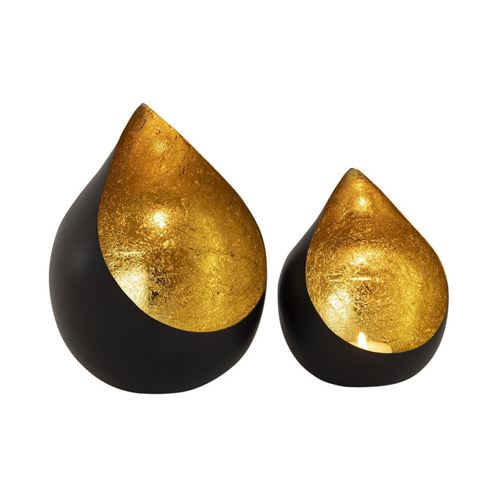 Teelichthalter ROMY - Windlicht - Kerzenhalter 2er-Set - Tropfenform schwarz-gold