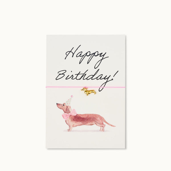 Grußkarte mit Armband: Happy Birthday! - Dachshund rose