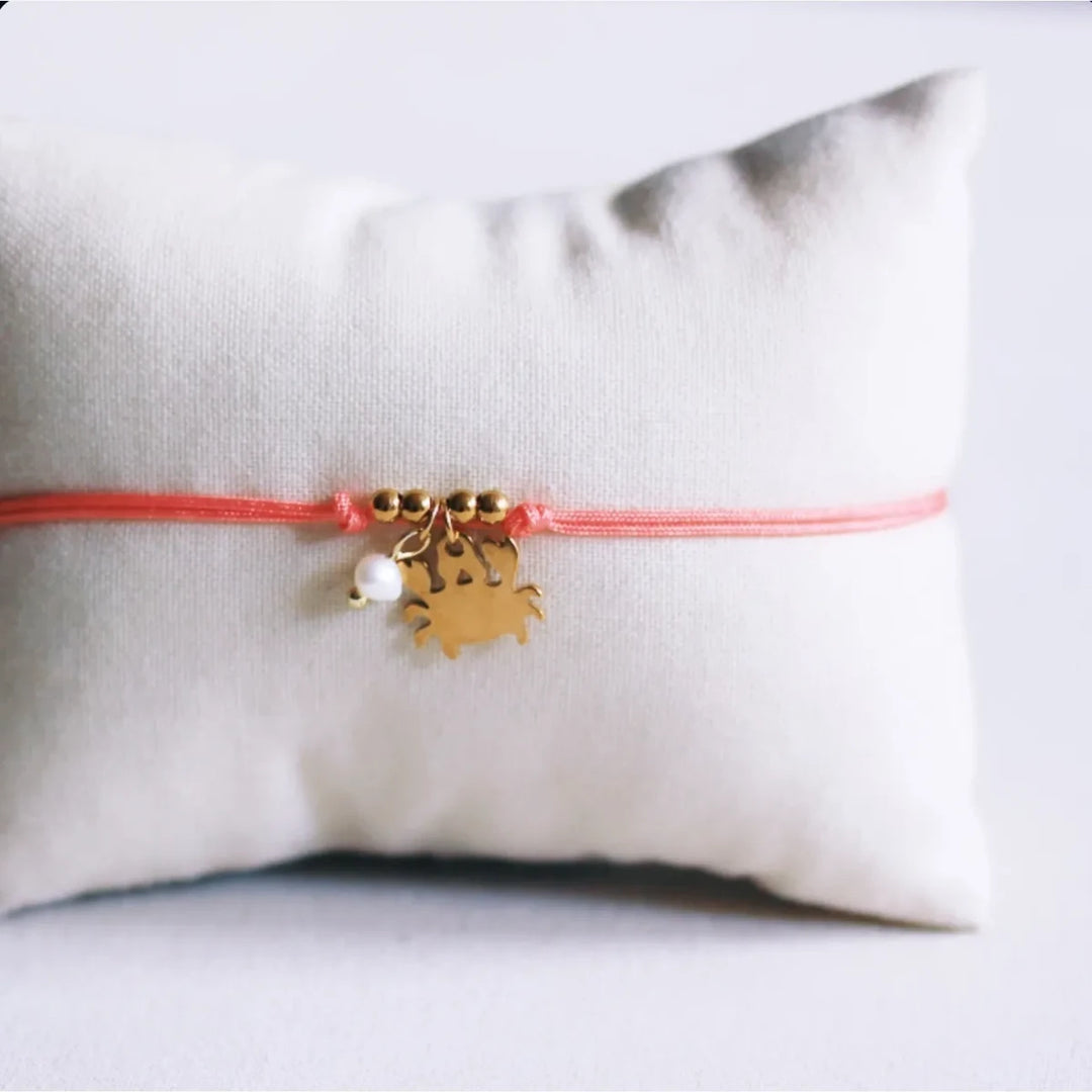 Armband - Satinband Charm Gold CRAB & PEARL - Koralle