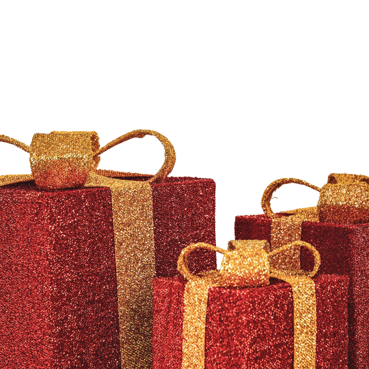 LED Weihnachtsdeko / Geschenkboxen – Rot/Gold – 3er-Set