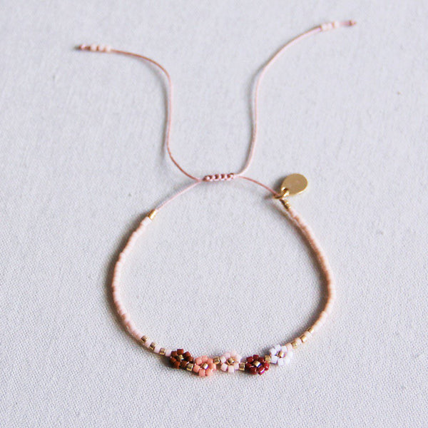 Armband - Miyuki - 5 Mini-Blümchen - Nude/Rosa-Mix