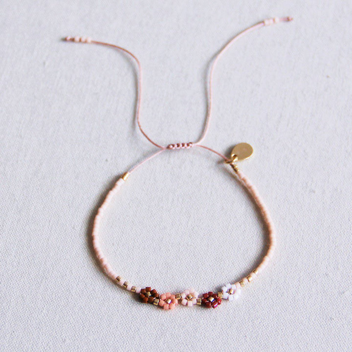 Armband - Miyuki-Perlen - 5 Mini-Blümchen - Nude/Rosa-Mix