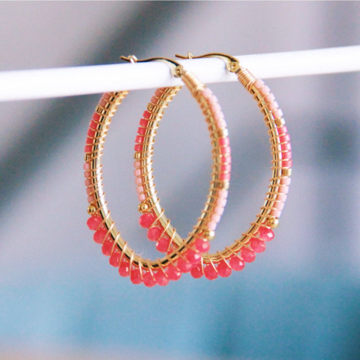 Ohrringe - facettierte Miyuki Perlen - ovale Creole Pink