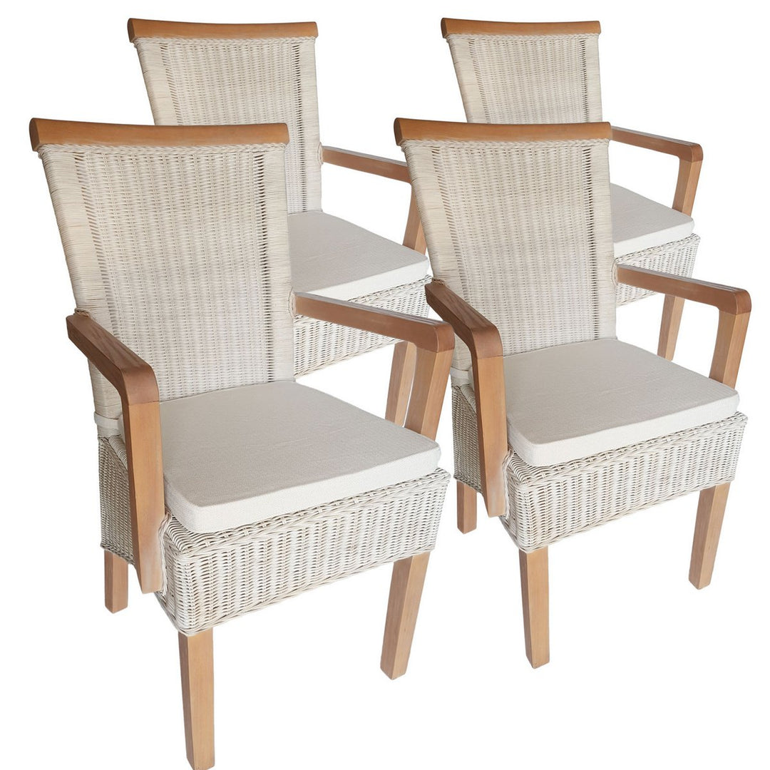 Esszimmer Stühle mit Armlehnen PERTH - Korbstühle - Rattan - 4er-Set weiß