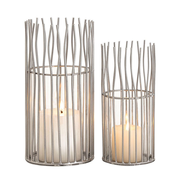 Windlichter mit Glaseinsatz - Kerzenhalter - Drahtgeflecht schwarz o. silber - 2er-Set