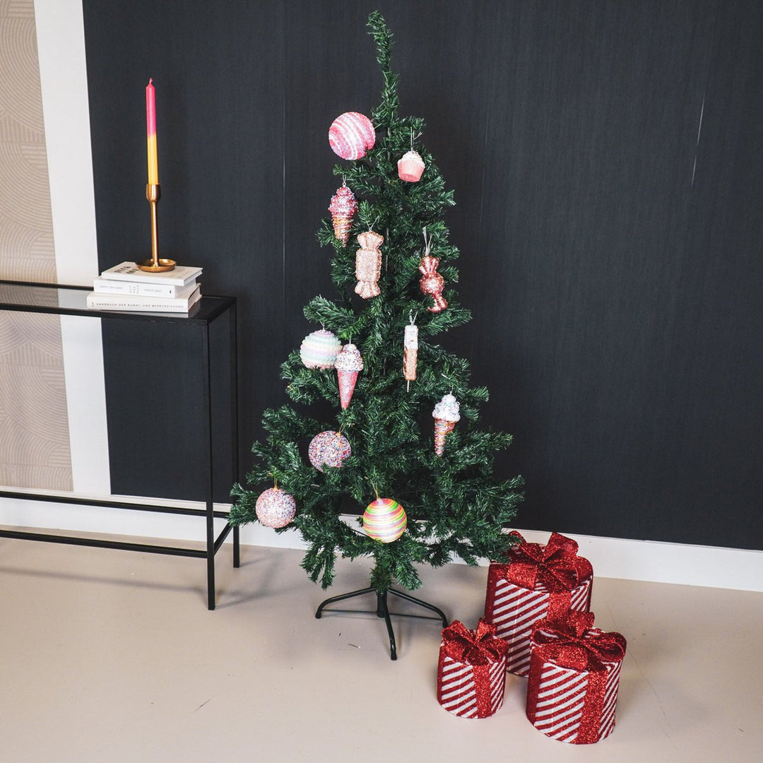 LED-Weihnachtsgeschenke – 3er-Set / rund – Rot/Weiß – 15/20/25 cm