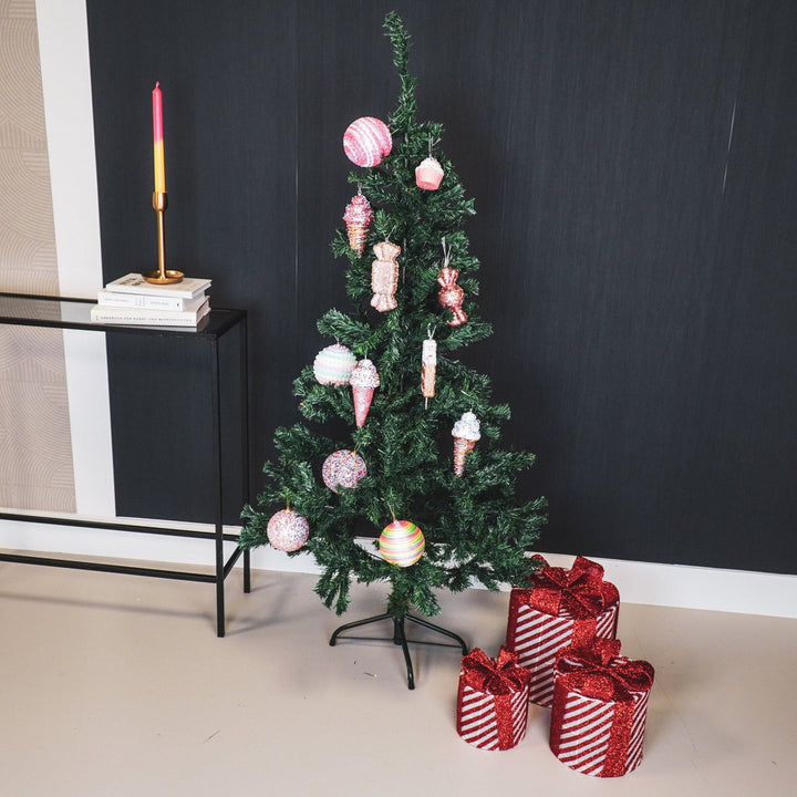 LED-Weihnachtsgeschenke – 3er-Set / rund – Rot/Weiß – 15/20/25 cm