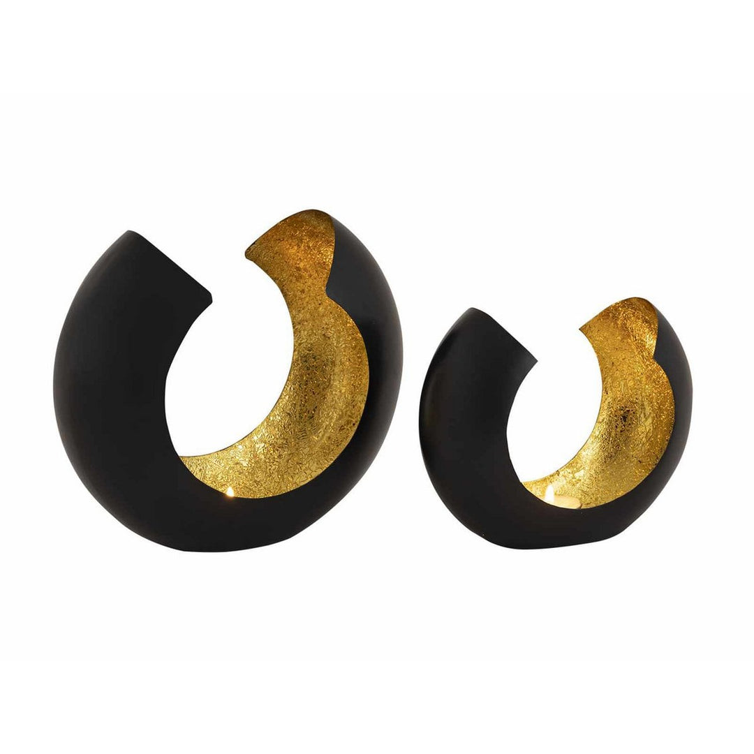 Teelichthalter OMEGA - Windlicht - Kerzenhalter 2er-Set - Bogenform schwarz-gold