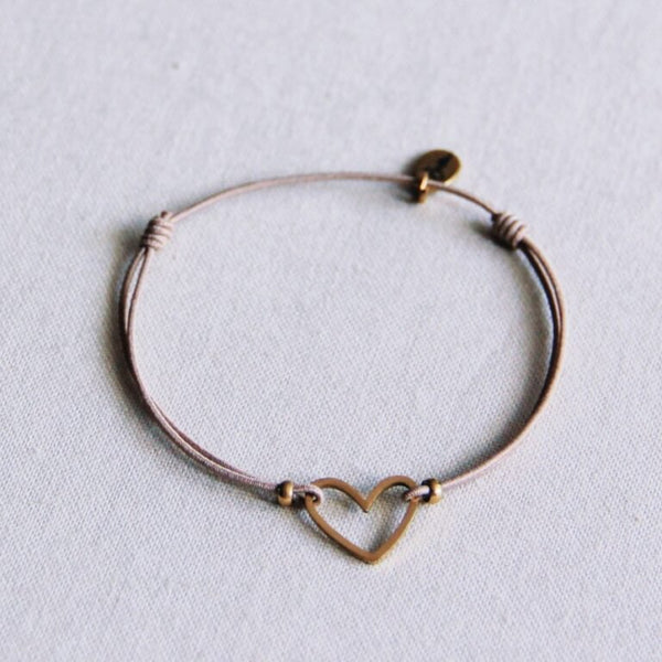 Armband - Satinband Charm Gold HEART - Taupe