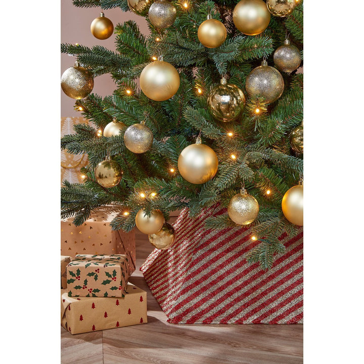 Ständerabdeckung - Weihnachtsbaum Korb - eckig - Gold-Rot-gestreift