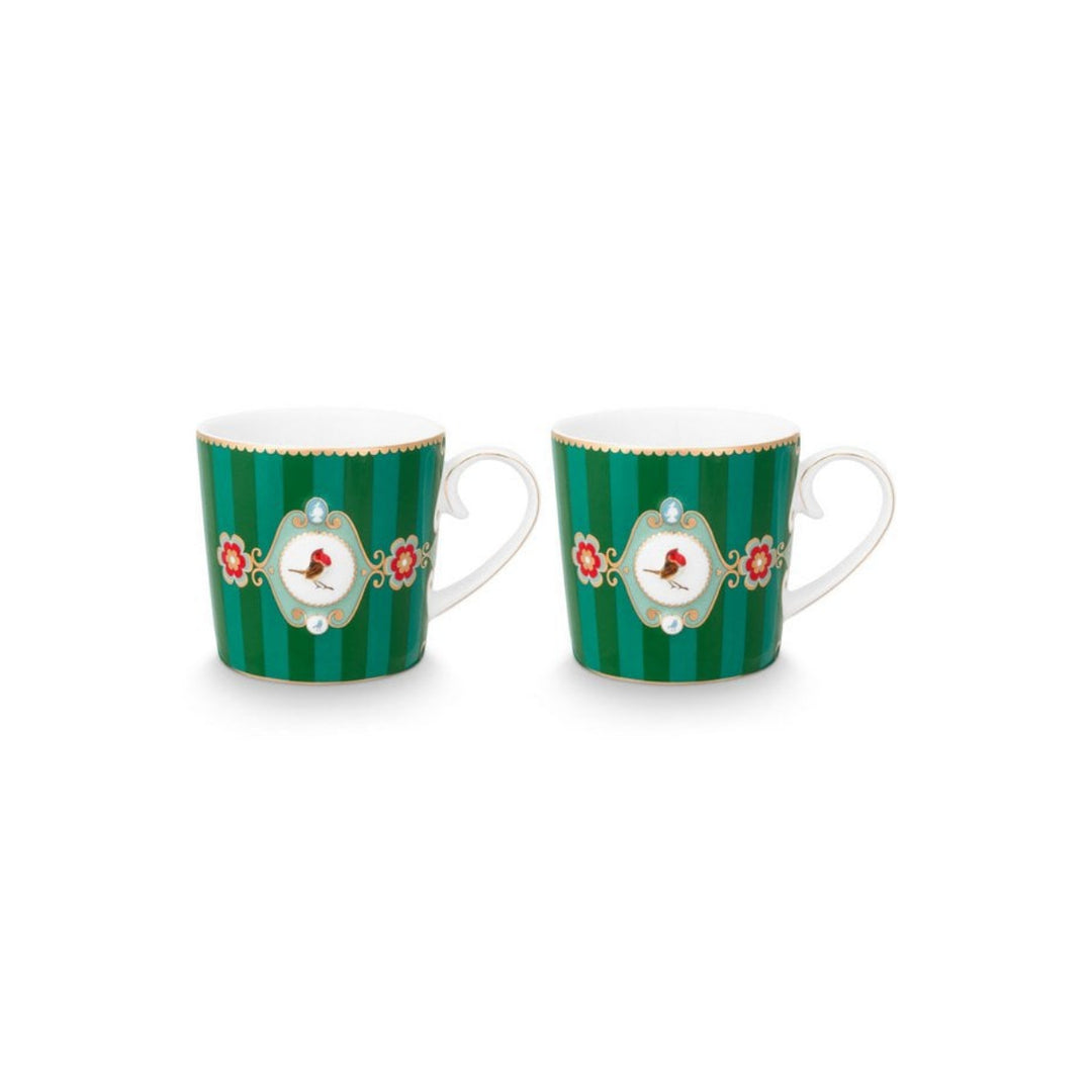 Tassen klein 2er-Set LOVE BIRDS MEDALLION Stripes GREEN