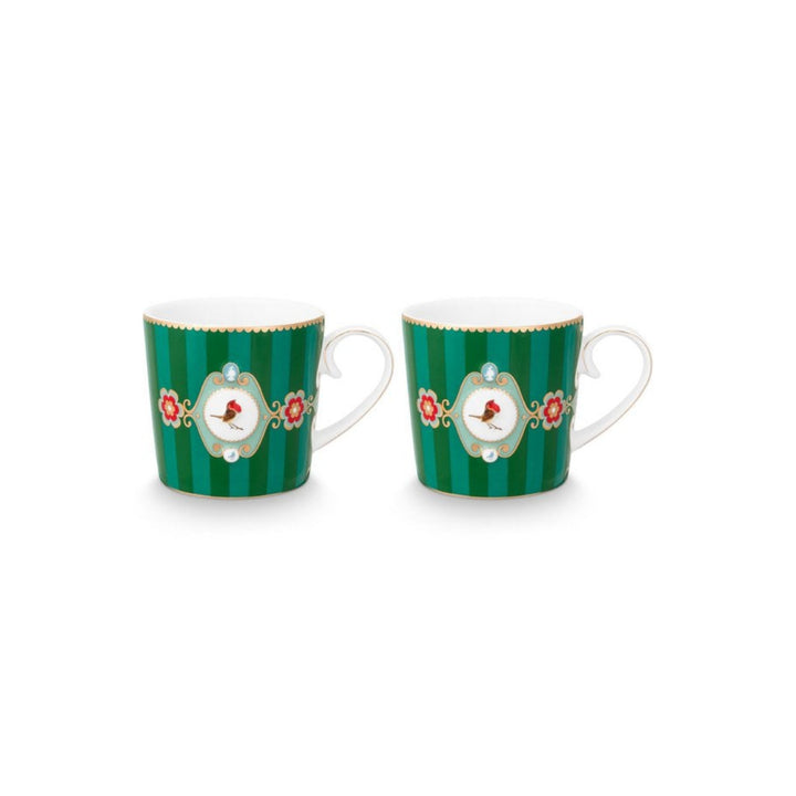 Tassen klein 2er-Set LOVE BIRDS MEDALLION Stripes GREEN