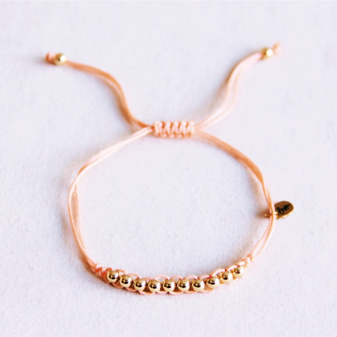 Armband - Satinband PEARLS Gold - Pfirsich/Peach