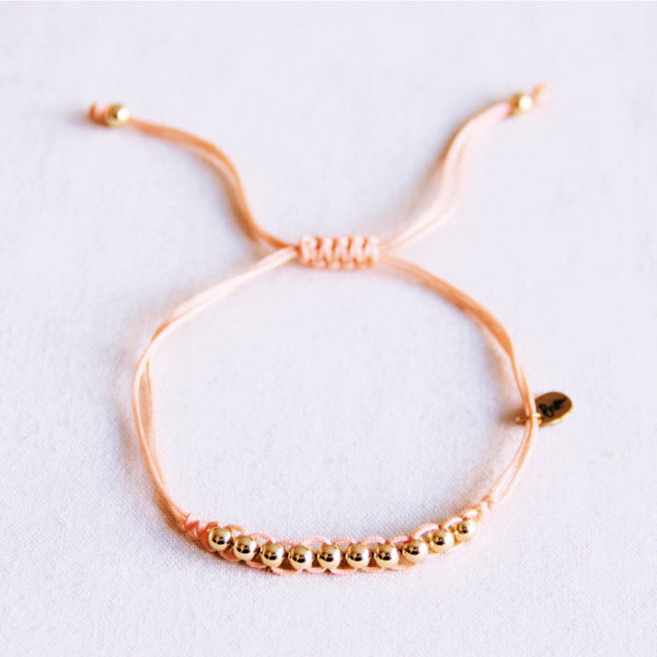 Armband - Satinband PEARLS Gold - Pfirsich/Peach