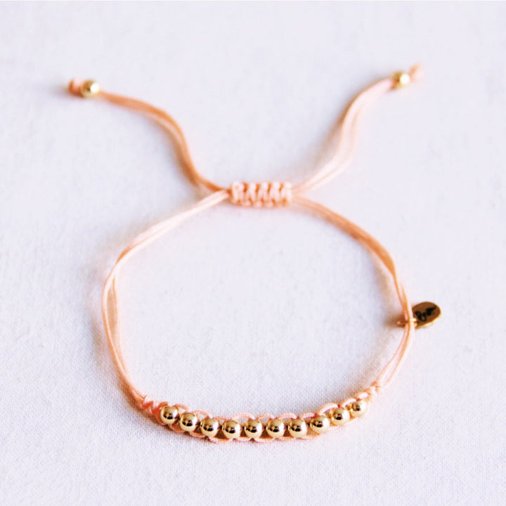 Armband - Satinband PEARLS Gold - Pfirsich/Peach