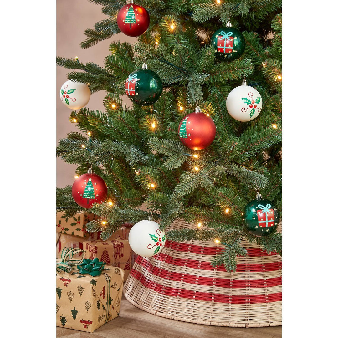 Kugelset - Weihnachtsbaumdeko - Weiß, Rot, Grün - Kunststoff - 9 Stück