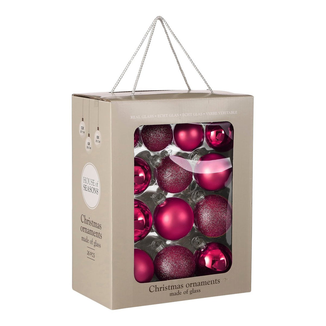 Weihnachtskugeln Set - 26 Stück - Ø7 cm - Glas - Pink