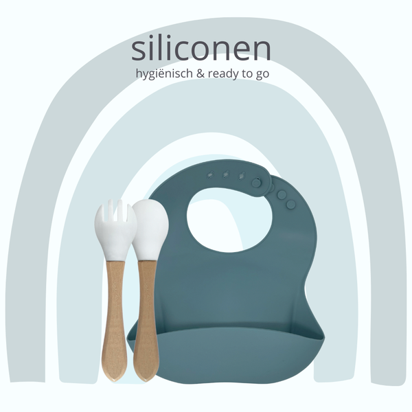 Silikon-Lätzchen und Bambusbesteck PETROL