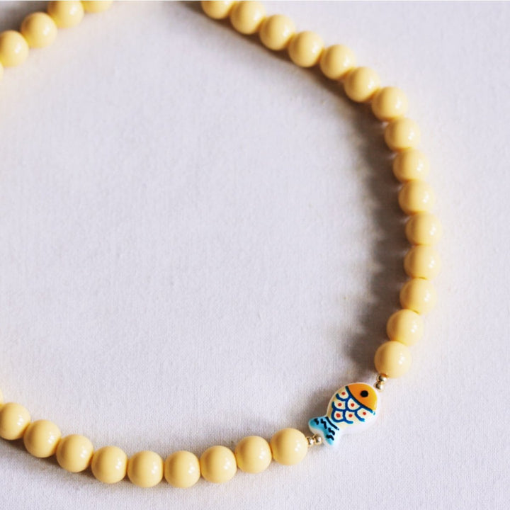 Halskette - Charm FISH - Perlenkette XL Gelb