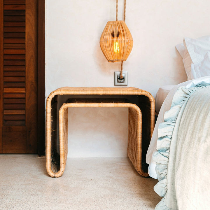 handgefertigter Couchtisch BAYU - Rattan Beistelltisch