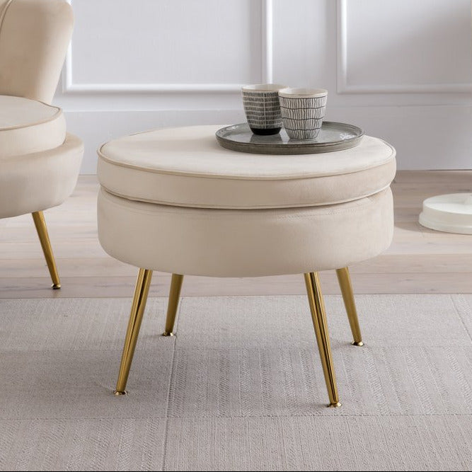 Hocker ARIELLE - Sitzpouf - Rund Samt Beige
