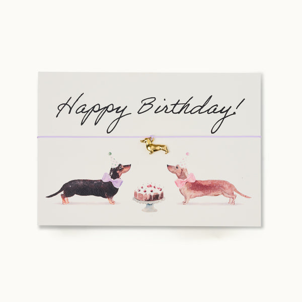 Grußkarte mit Armband: Happy Birthday! Dachshund mixed