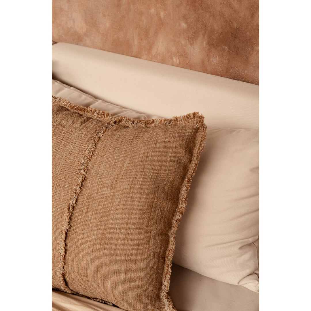 SAHARA FRINGE Kissenbezug mit Fransen - Leinen Naturbraun 50x50