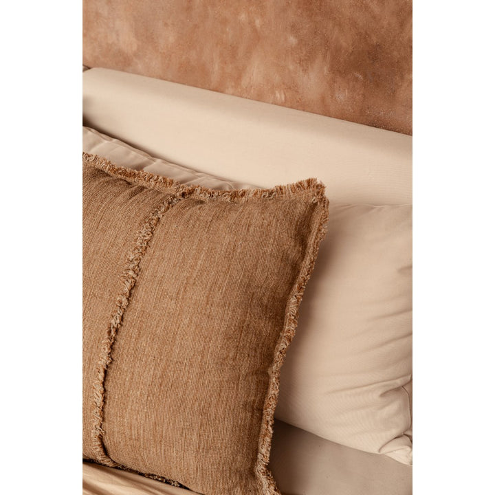 SAHARA FRINGE Kissenbezug mit Fransen - Leinen Naturbraun 50x50