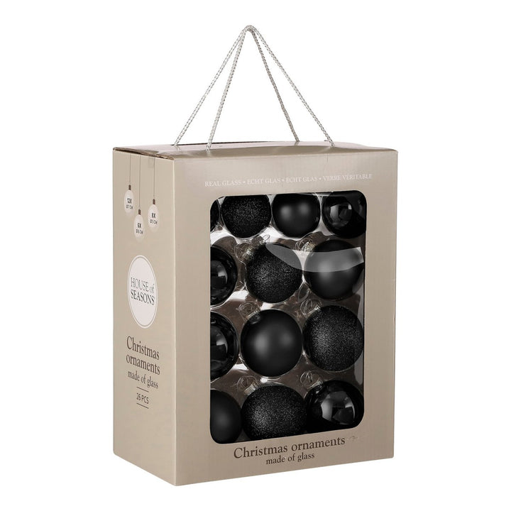 Weihnachtskugeln Set - 26 Stück - Ø7 cm - Glas - Schwarz