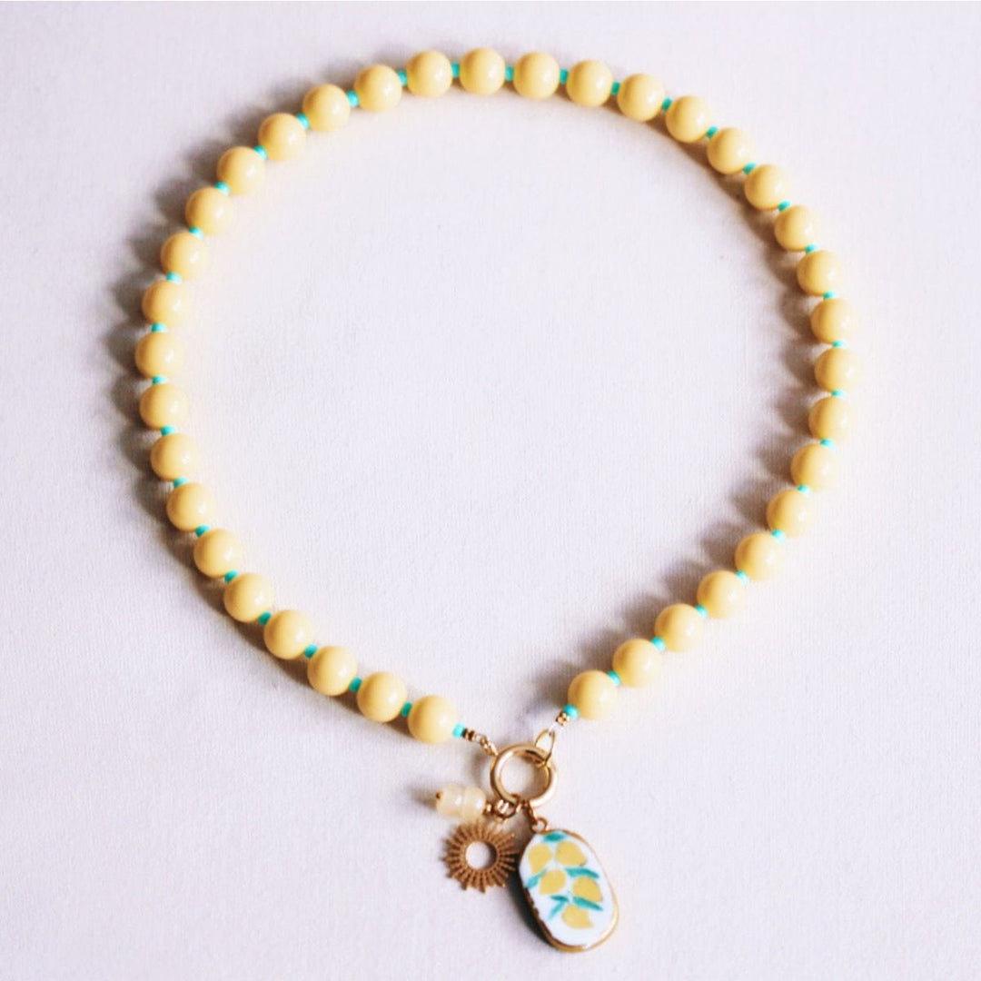Halskette mit Charms - Miyuki-Perlenkette XL Gelb/Mint