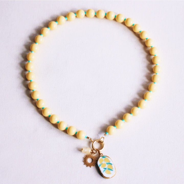 Halskette mit Charms - Miyuki-Perlenkette XL Gelb/Mint