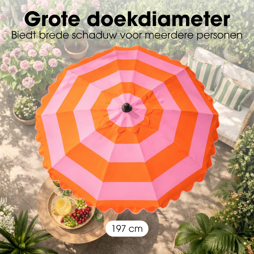 RETRO Sonnenschirm mit Wellenkante - Rosa-Orange