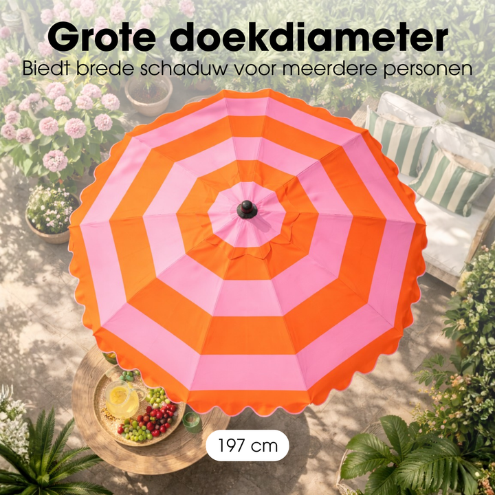 RETRO Sonnenschirm mit Wellenkante - Rosa-Orange