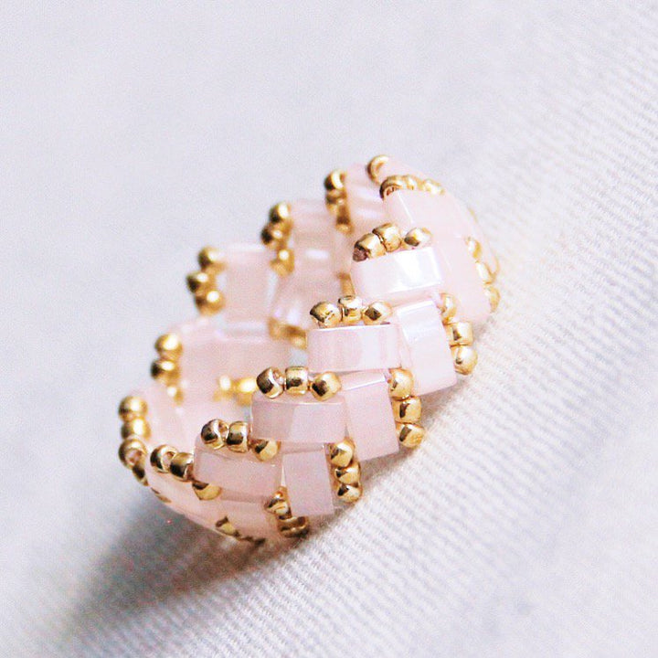 Ring - Miyuki-Perlen - TILABEAD Design - Hellrosa/Gold